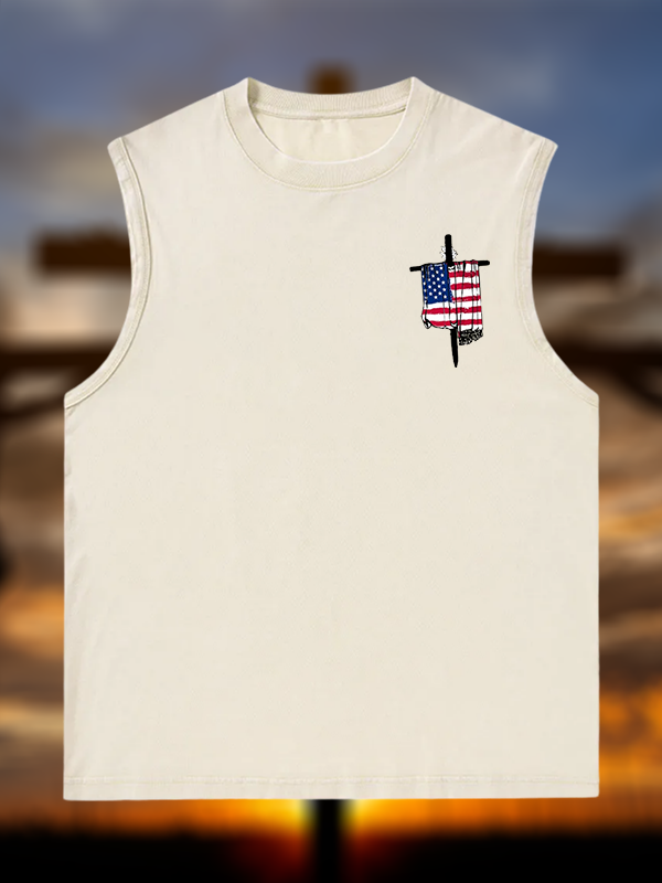 Faith Flag Cross Jesus God Christian Washed Tank