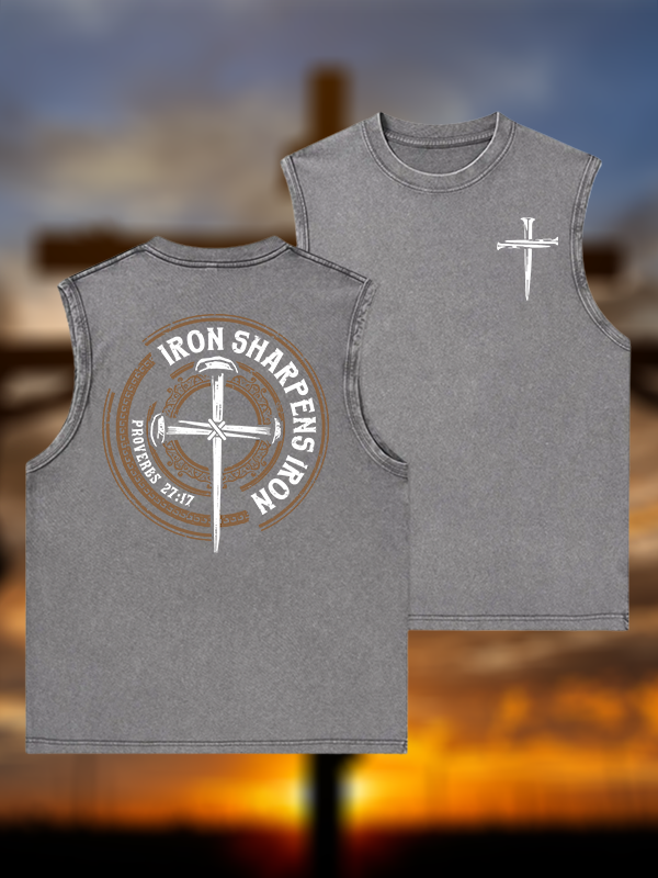 Iron Sharpens Iron - Proverbs 27:17 Jesus God Christian Washed Tank