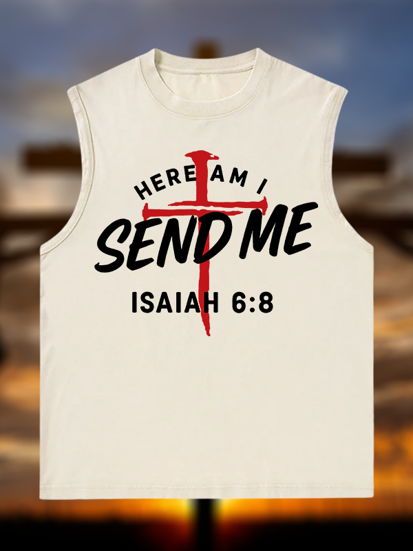 Here Am I Send Me Jesus God Christian Washed Tank