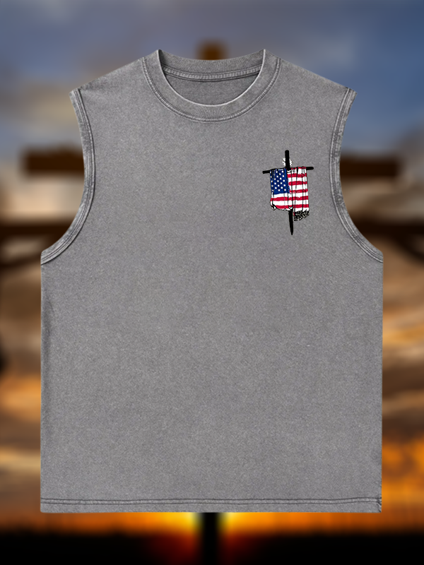 Faith Flag Cross Jesus God Christian Washed Tank