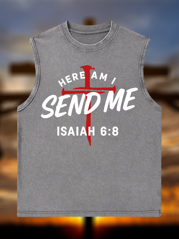 Here Am I Send Me Jesus God Christian Washed Tank
