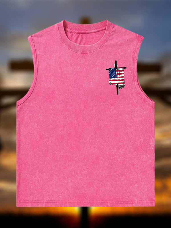 Faith Flag Cross Jesus God Christian Washed Tank