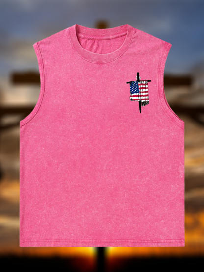 Faith Flag Cross Jesus God Christian Washed Tank