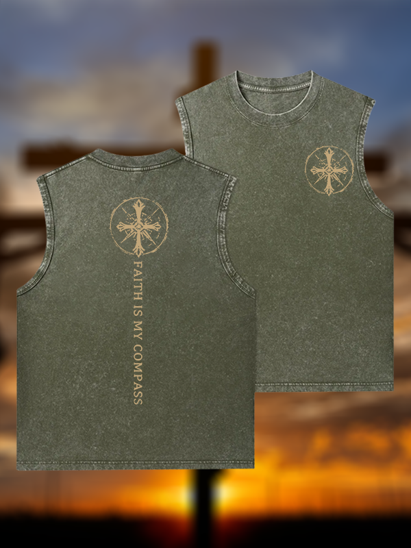 Faith Is My Compass Jesus God Christian Washed Tank