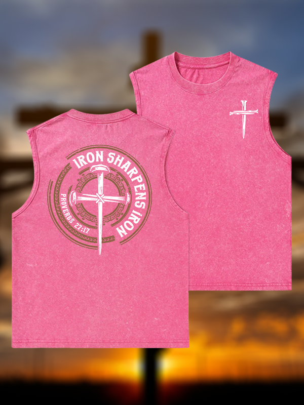 Iron Sharpens Iron - Proverbs 27:17 Jesus God Christian Washed Tank