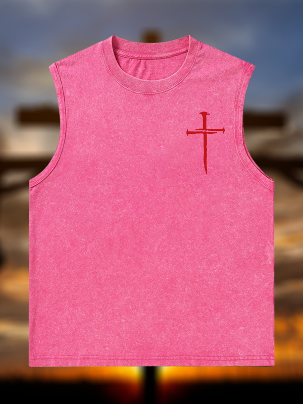 Red Cross Jesus God Christian Washed Tank