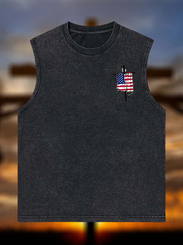 Faith Flag Cross Jesus God Christian Washed Tank