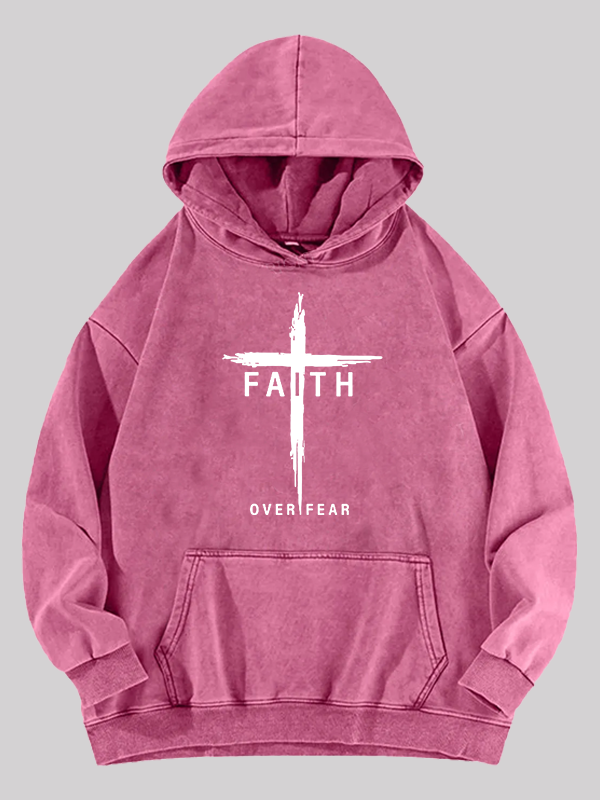 Faith Over Fear Cross Washed Hoodie