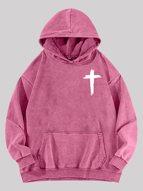 Cross Printed Washed Hoodie