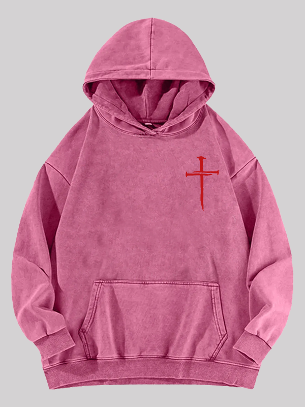 Red Cross Jesus God Christian Washed Hoodie