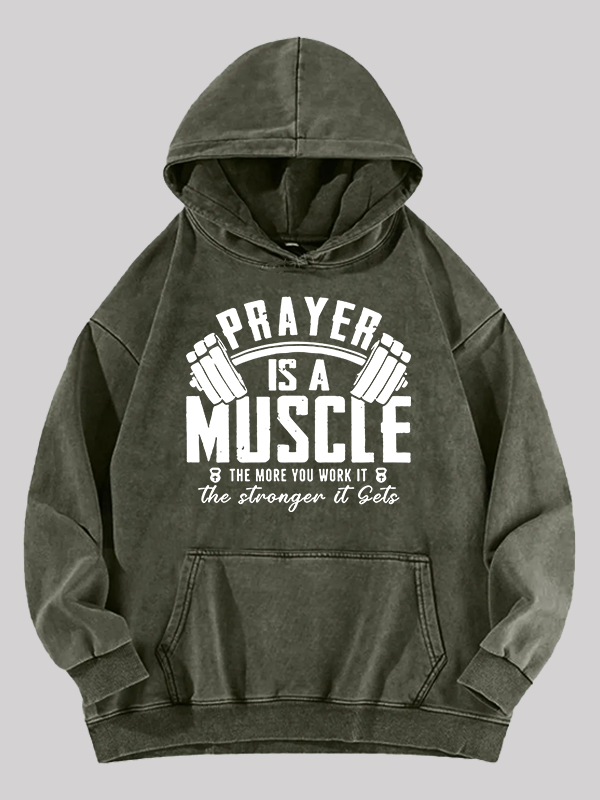 Prayer Is A Muscle Cross  Jesus God Christian Washed Hoodie