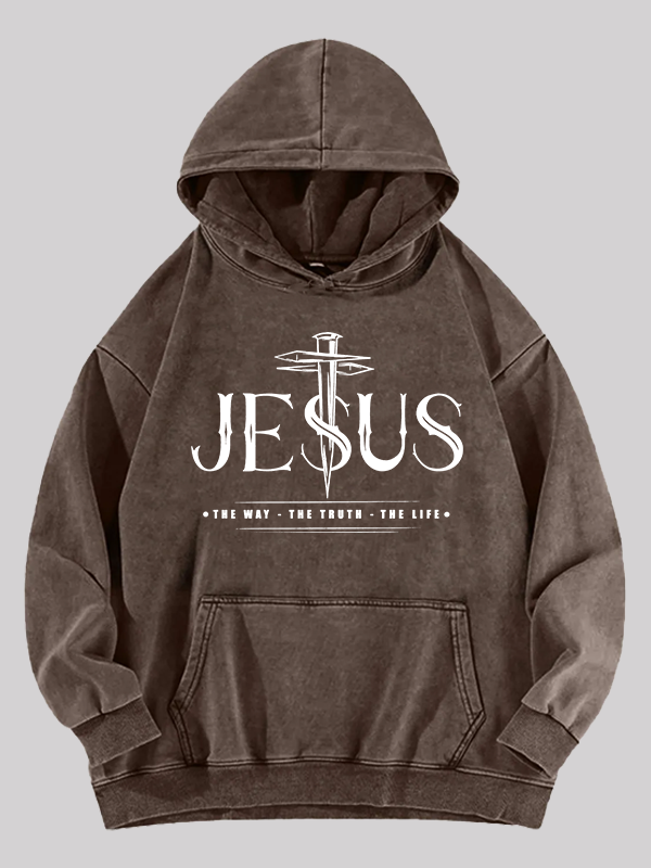 Jesus The Way The Truth The Life  Jesus God Christian Washed Hoodie