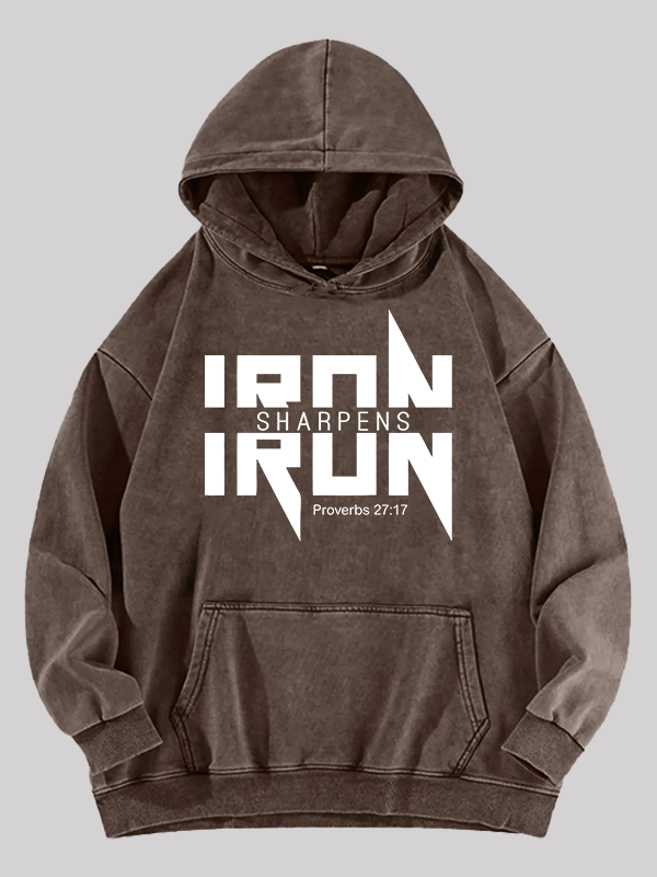 IRON SHARPENS IRON Proverbs 27:17 Jesus God Christian Washed Hoodie