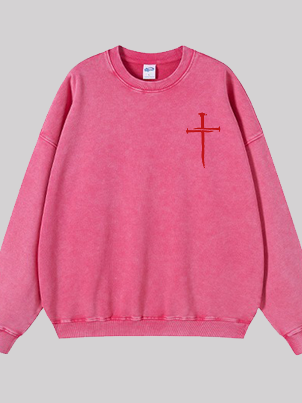Red Cross Faith Jesus God Christian Washed Sweatshirt