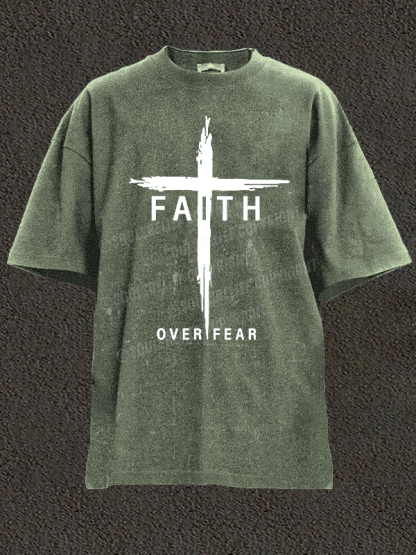Faith Over Fear Cross Christian Washed T-Shirt