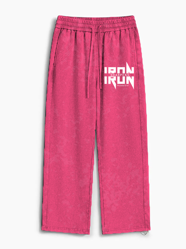 IRON SHARPENS IRON Proverbs 27:17 Jesus God Christian Washed Sweatpants