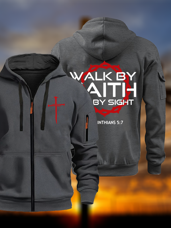 Walk By Faith Not By Sight 2 Corinthians 5:7 Cross Jesus God Christian Zipper Hoodies