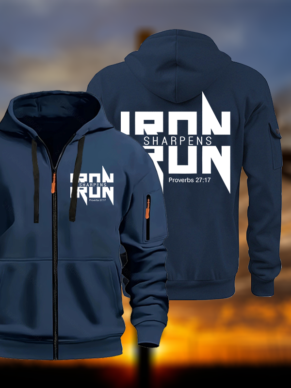IRON SHARPENS IRON Proverbs 27:17 Jesus God Christian Zipper Hoodies