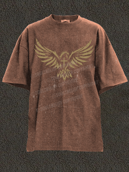 Wings Like Eagles Cross Christian Washed T-Shirt