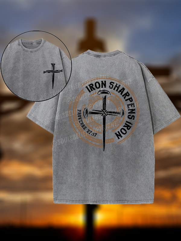 Iron Sharpens Iron - Proverbs 27:17 Christian Washed T-Shirt