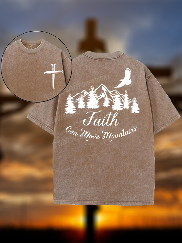 Faith Can Move Mountains Christian Washed T-Shirt