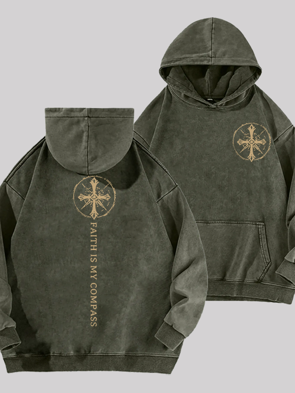 Faith Is My Compass Jesus God Christian Washed Hoodie