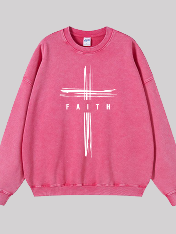 Faith Cross Jesus God Christian Washed Sweatshirt