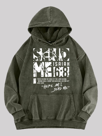 Send Me Isaiah 6:8  Jesus God Christian Washed Hoodie