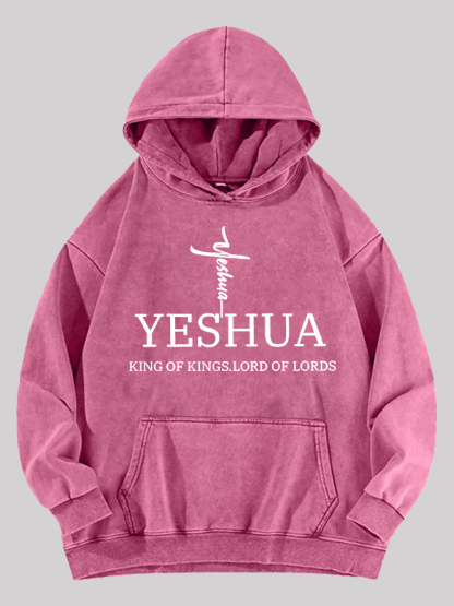 Yeshua King Of Kings Lord Of Lords Jesus God Christian Washed Hoodie