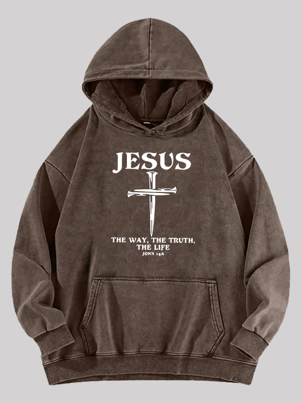 Jesus The Way The Truth The Life Jesus God Christian Washed Hoodie