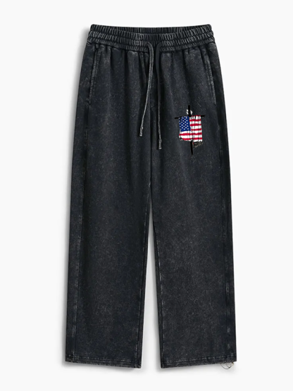 Faith Flag Cross Jesus God Christian Washed Sweatpants