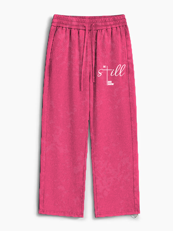 Be Still And Know Cross Jesus God Christian Washed Sweatpants