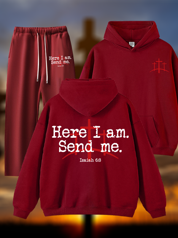 Here I Am Send Me - Bible Verse Isaiah 6:8 Jesus God Christian Plush Fleece-Lined Hoodie Set
