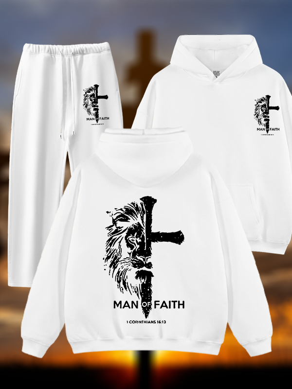 Man of Faith Jesus God Christian Plush Fleece-Lined Hoodie Set