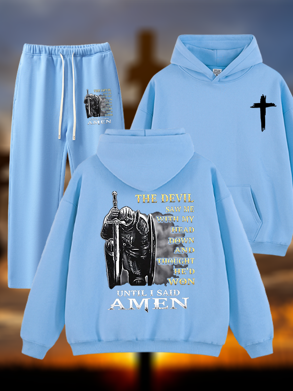 The Devil Saw Me with My Head Down and Thought He'd Won Until I Said Amen  Jesus God Christian Plush Fleece-Lined Hoodie Set