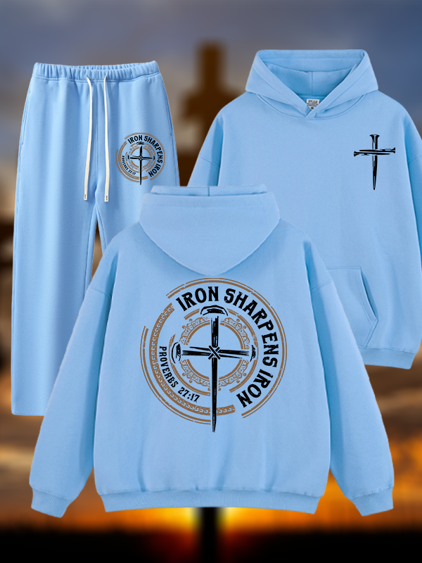 Iron Sharpens Iron - Proverbs 27:17  Jesus God Christian Plush Fleece-Lined Hoodie Set