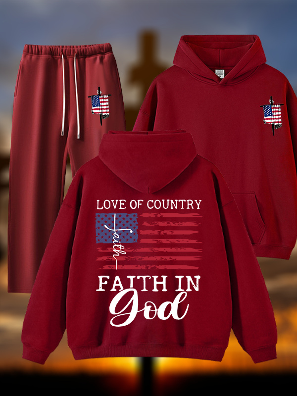 Faith In God Jesus God Christian Plush Fleece-Lined Hoodie Set