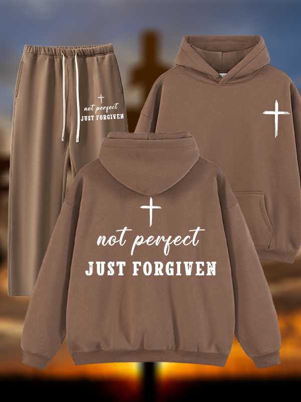 Not Perfect Just Forgiven Jesus God Christian Plush Fleece-Lined Hoodie Set