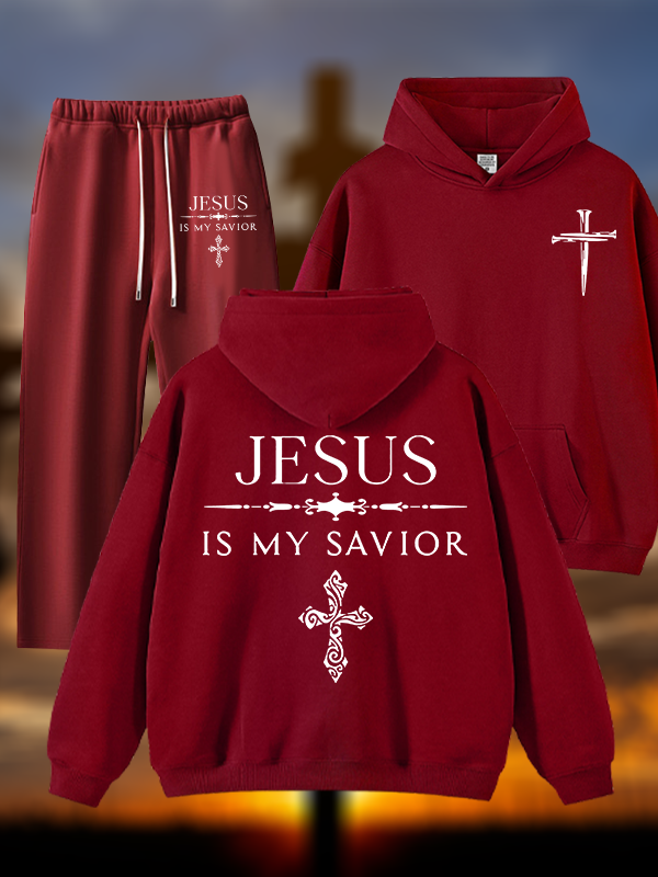 Jesus Is My Savior Jesus God Christian Plush Fleece-Lined Hoodie Set