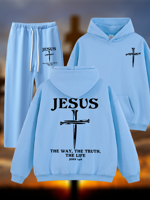 Jesus The Way The Truth The Life Jesus God Christian Plush Fleece-Lined Hoodie Set