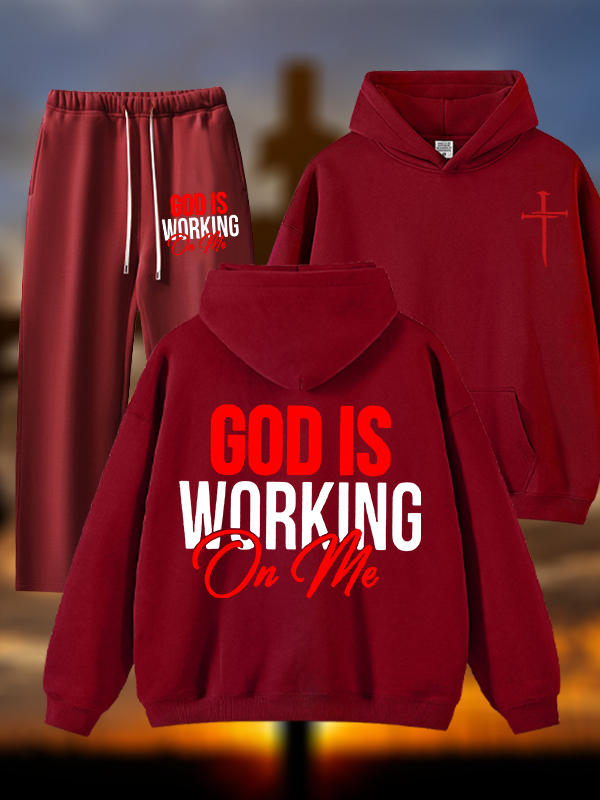 God Is Working On Me  Jesus God Christian Plush Fleece-Lined Hoodie Set