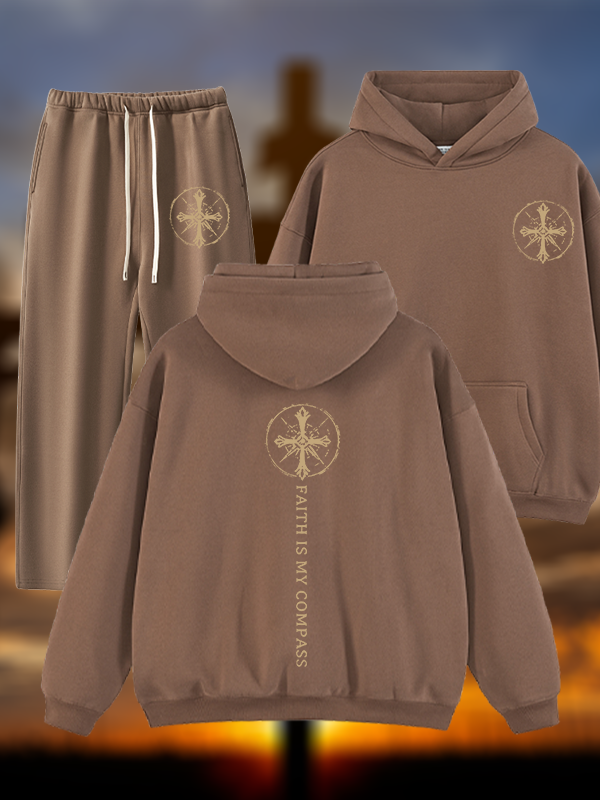 Faith Is My Compass Jesus God Christian Plush Fleece-Lined Hoodie Set
