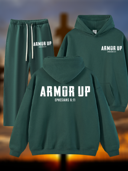 Armor Up Jesus God Christian Plush Fleece-Lined Hoodie Set