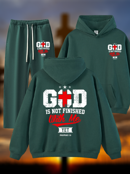 God Is Not Finished With Me Philippians 1:5  Jesus God Christian Plush Fleece-Lined Hoodie Set