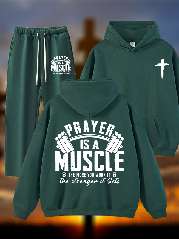 Prayer Is A Muscle Cross  Jesus God Christian Plush Fleece-Lined Hoodie Set