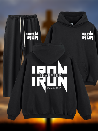 IRON SHARPENS IRON Proverbs 27:17 Jesus God Christian Plush Fleece-Lined Hoodie Set