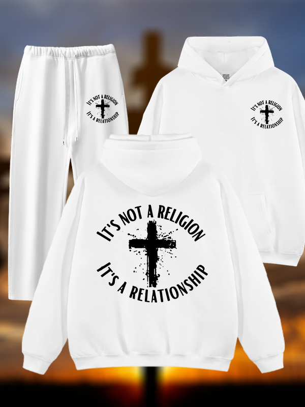 It's Not A Religion It's A Relationship Jesus God Christian Plush Fleece-Lined Hoodie Set