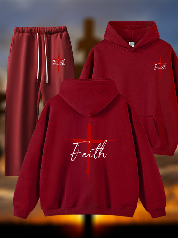 Faith  Jesus God Christian Plush Fleece-Lined Hoodie Set