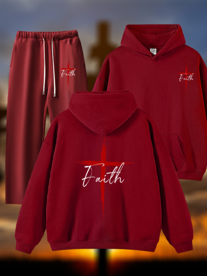 Faith  Jesus God Christian Plush Fleece-Lined Hoodie Set
