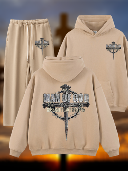 Man Of God Husband Dad PaPa Jesus God Christian Plush Fleece-Lined Hoodie Set